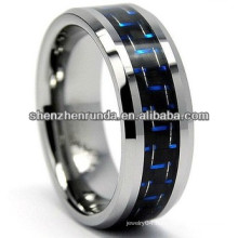 Black Tungsten Carbide Ring with Carbon Fiber Inlay, Black Tungsten Ring with Blue Black Carbon Fiber